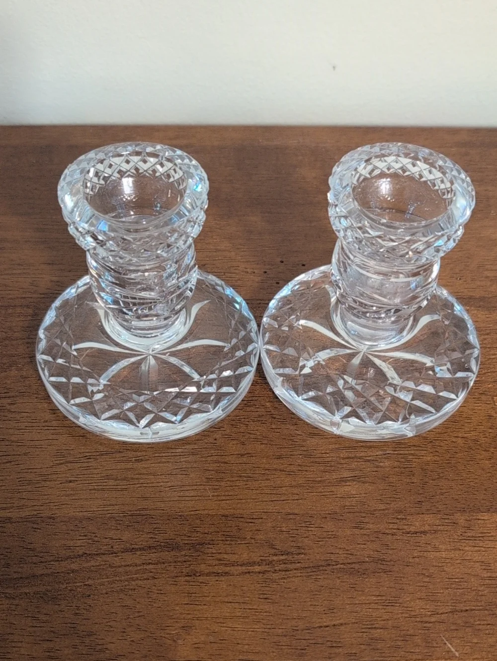 Crystal Pattern Glass Candlestick Holders - Clear (Pair)